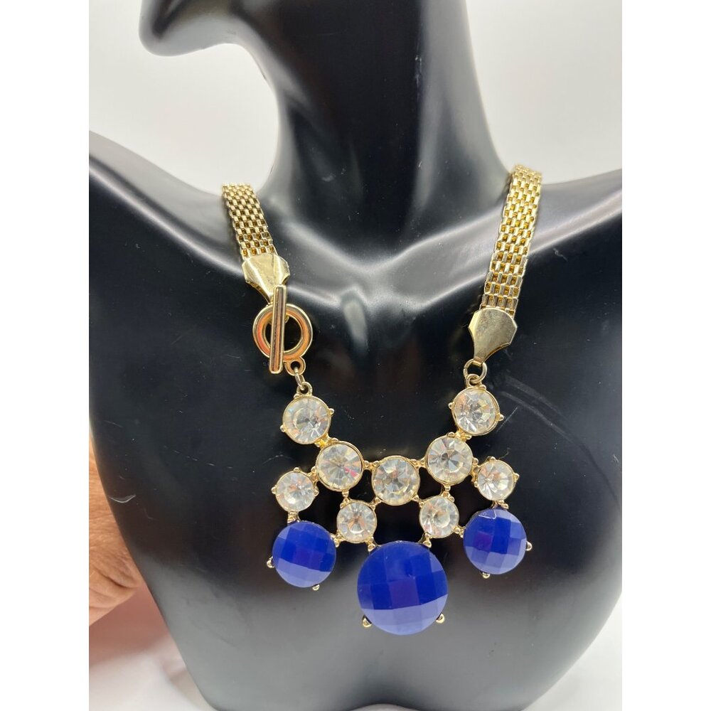 Gold-Tone Chain Statement Necklace With Blue & Clear Crystal Accents 18" L - Picture 4 of 8
